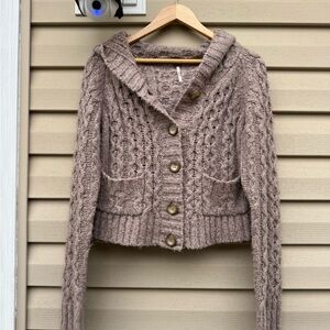 Free People Cozy Cable Knit Button-Up Sweater